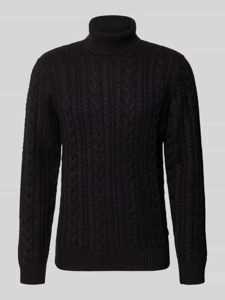 Sweter z dzianiny o kroju slim fit z domieszką bawełny model Callum' Jack & Jones Premium czarny