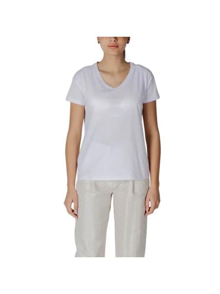 T-shirt z prążkowanym dekoltem w serek Armani Exchange biała