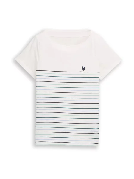 TOM TAILOR Tricou bleumarin / albastru deschis / verde petrol alb