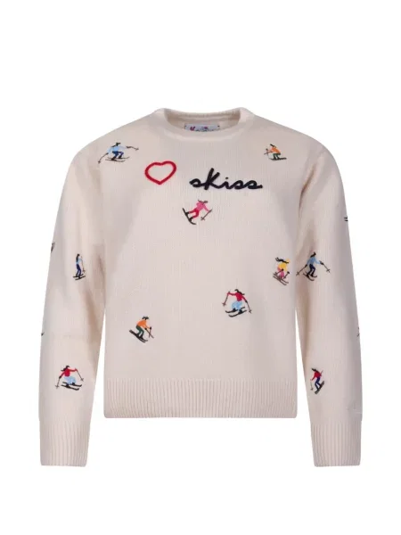 Pulover Mc2 Saint Barth cu broderie de lână alb