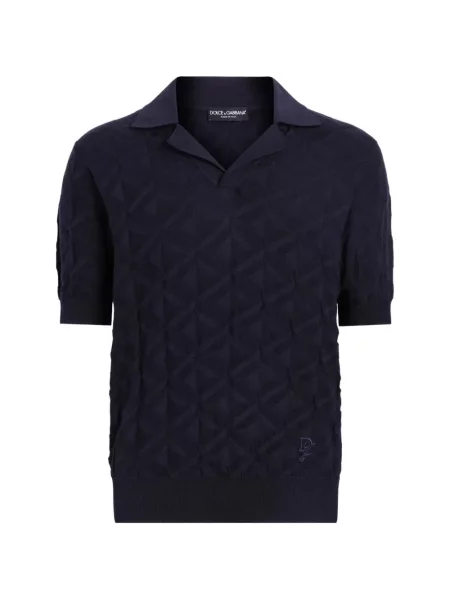 Gulerat tricou polo Dolce & Gabbana cu imprimeu geometric albastru