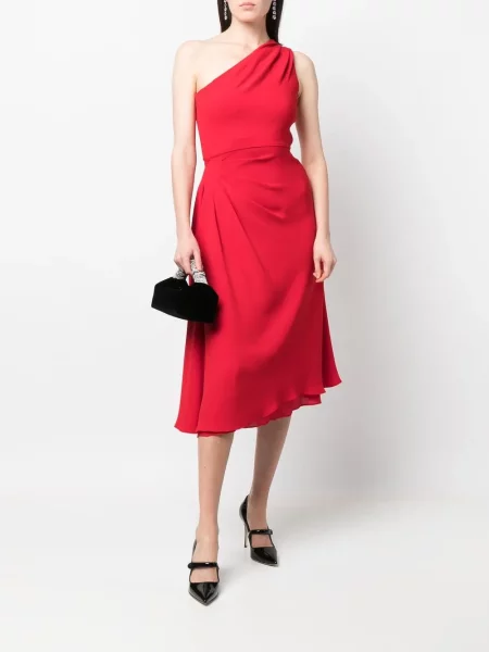 Hedvábné oblekové šaty Christian Dior Pre-owned na jedno rameno červené