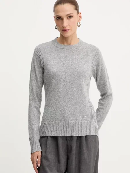 Пуловер с вълна Armani Exchange от лека материя сиво