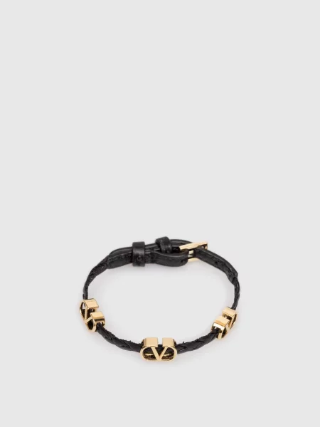 Кожаный плетеный браслет Valentino черный