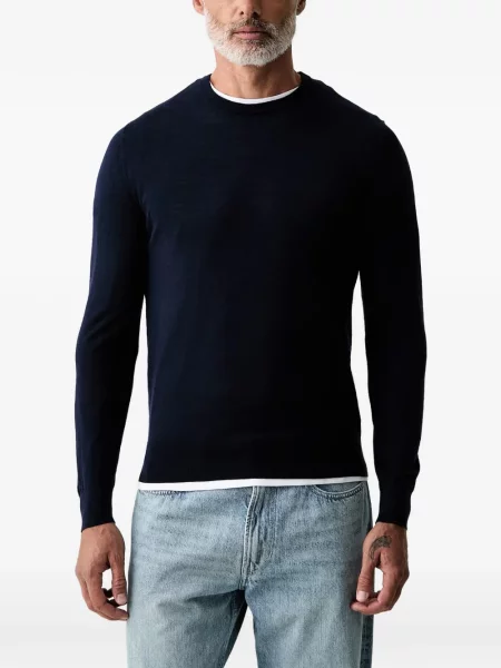 Lung pulover Hackett London cu decolteu rotund albastru