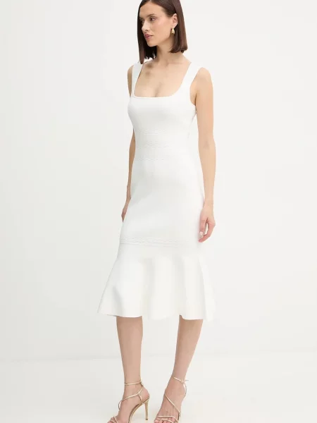 Herve Leger sukienka Camille midi rozkloszowana biały