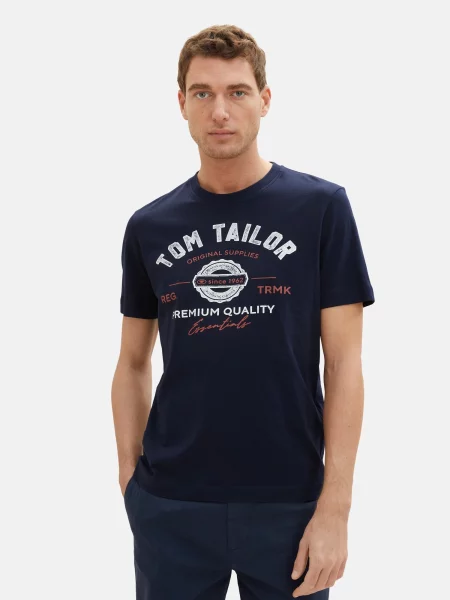 TOM TAILOR Tricou albastru noapte / portocaliu alb