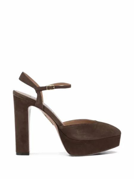 Pantofi cu toc Aquazzura din piele de căprioară cu platformă maro
