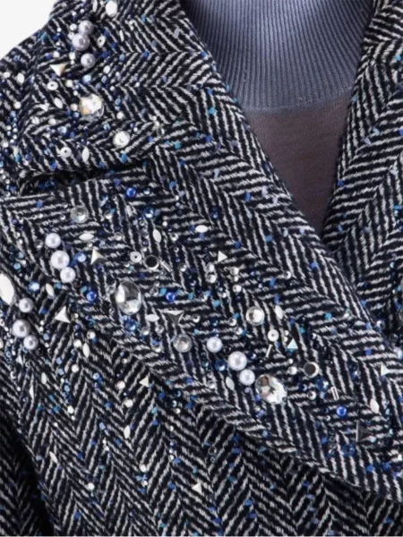 Palton Genny cu model herringbone albastru