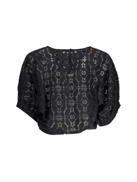 Top Desigual z krótkim rękawem koronkowy czarny
