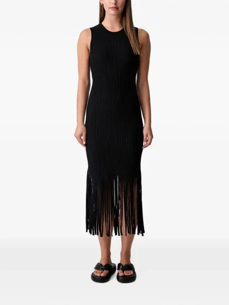 Rochie midi Dkny cu franjuri tricotate negru