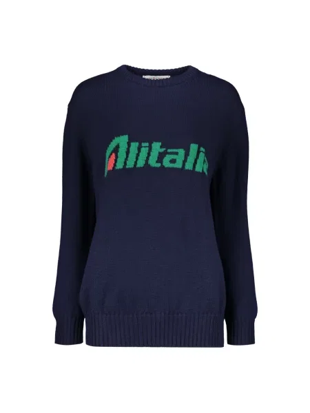 Sweter Alberta Ferretti ze sznurkiem niebieski