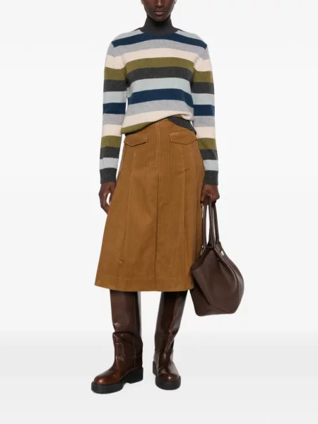 Fustă Tory Burch de catifea cord maro