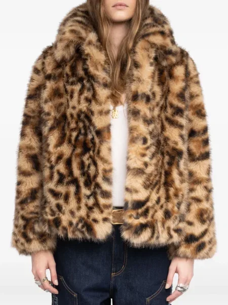 Palton de blană Zadig&voltaire cu imagine cu model leopard maro