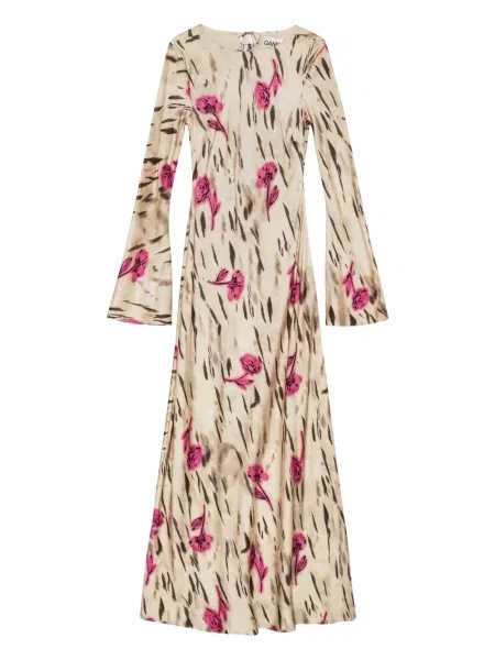 Rochie midi Ganni cu model floral cu imagine până la genunchi