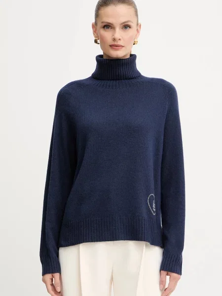 Pulover z dodatkom volne Liu Jo mornarsko modra
