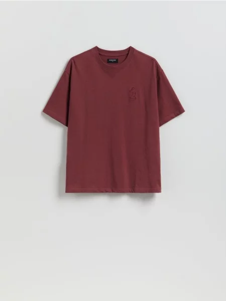 Reserved Tricou cu croială boxy cu imprimeu la spate maro