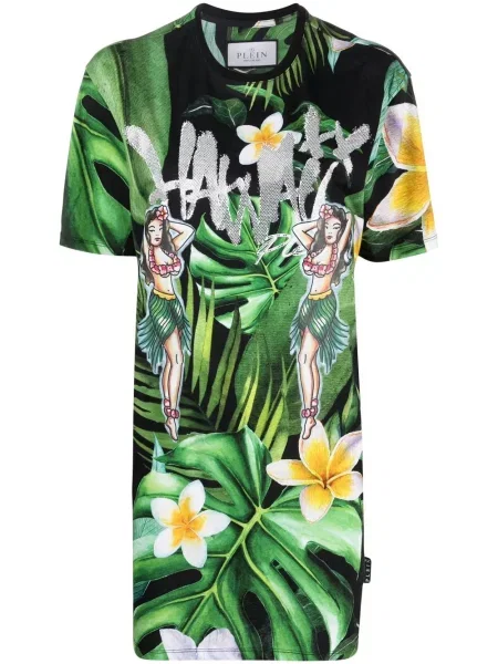 Tricou Philipp Plein cu imagine tip Hawaii verde