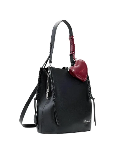 Mini geantă Desigual cu motiv cu inimi fără armătură negru