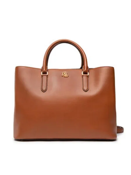 Kožená kabelka Lauren Ralph Lauren hnedá