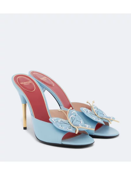Papuci tip mules Valentino Garavani din piele albastru