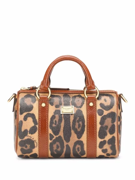 Geanta de piele Dolce & Gabbana din piele cu imagine cu model leopard maro