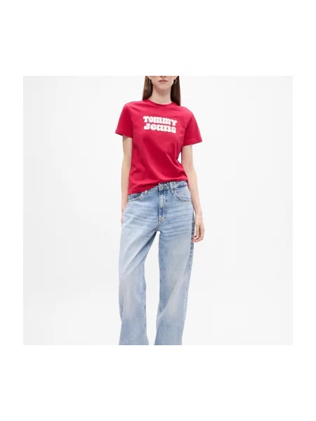 Tricou Tommy Jeans cu autograf roșu