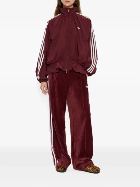 Tricou Adidas cu dungi cu volane din velur negru