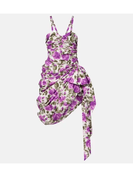 Rochie de bumbac Chloé cu volane asimetric alb