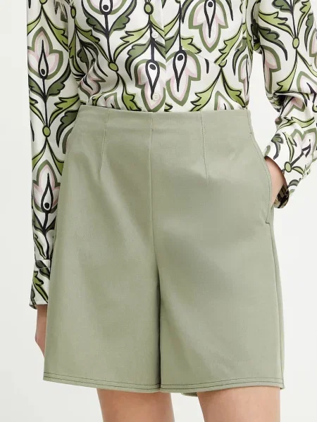 Max Mara Leisure rövidnadrág női sima magas derekú zöld