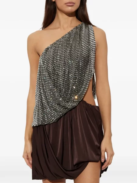 Stras decora rochie mini Self-portrait maro