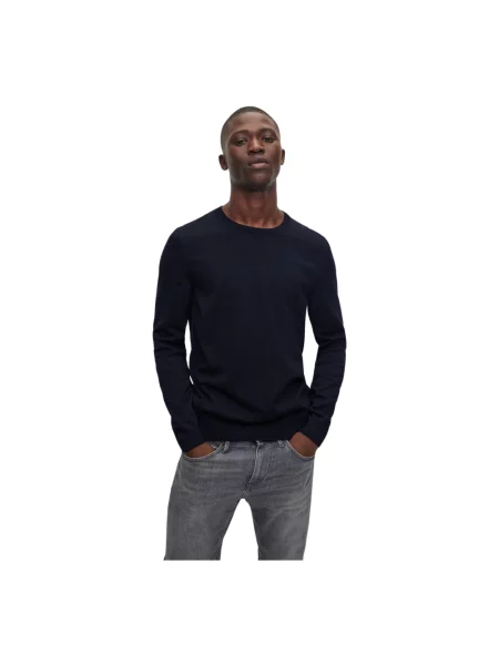 Lniany sweter Boss niebieski