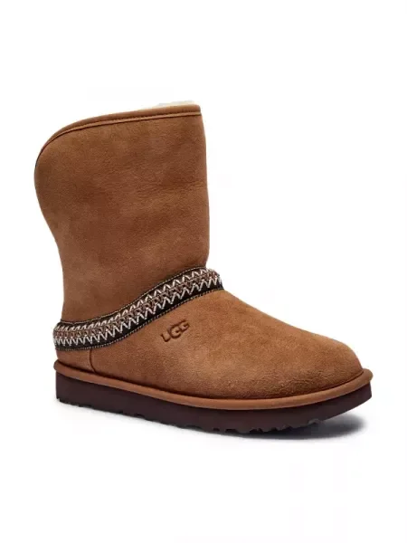 UGG De piele bocanci CLASSIC SHORT CRESCENT cu adaos de lână maro