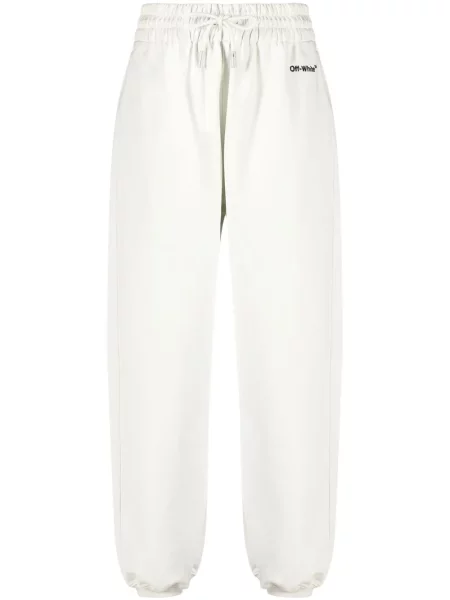 Pantaloni Off-white cu broderie alergare alb
