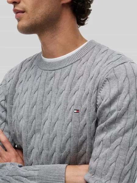 Sweter z dzianiny o kroju regular fit z czystej bawełny Tommy Hilfiger szary