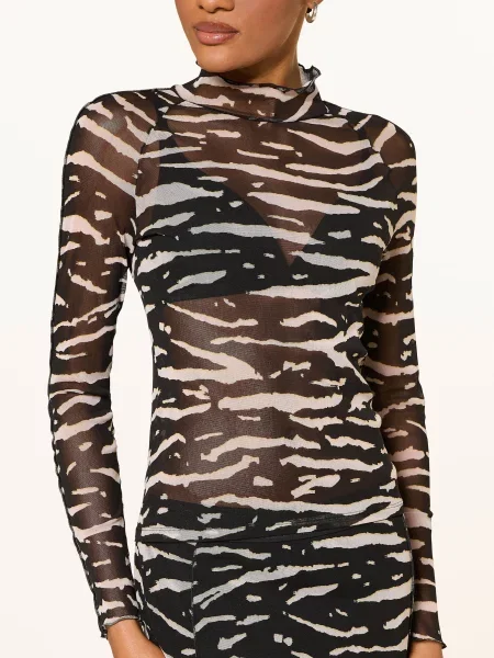 Marc Cain Koszulka Z Długim Rękawem Z Siateczki schwarz biały