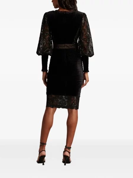 Rochie midi Tadashi Shoji plisată din dantelă până la genunchi negru