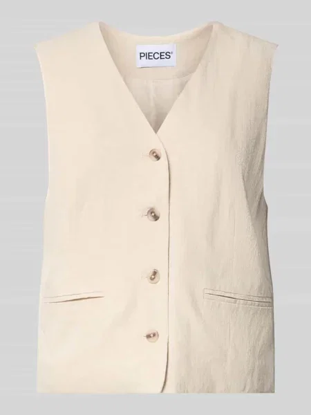 Kamizelka w kroju regular fit z mieszanki i lnu model VINSTY' Pieces beżowa