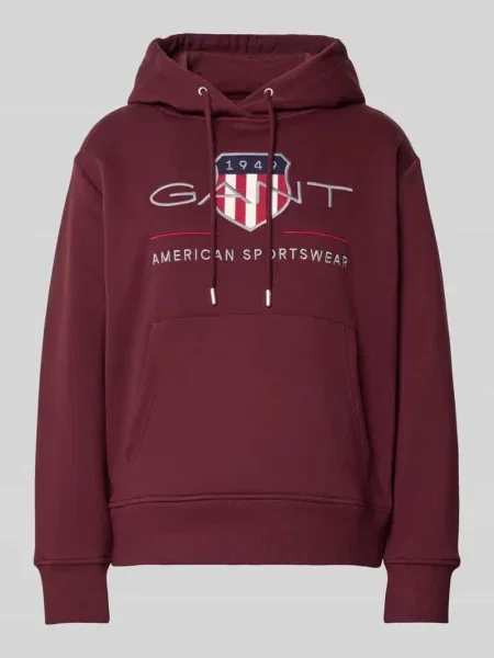 Bluza z kapturem i wyhaftowanym logo Gant bordowa
