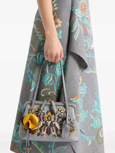 Pandantiv Etro din piele cu model floral galben