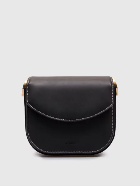Шкіряна сумка крос-боді з логотипом Jil Sander чорна
