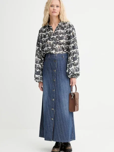 MUNTHE koszula z domieszką jedwabiu LYNX relaxed z kołnierzykiem klasycznym niebieski