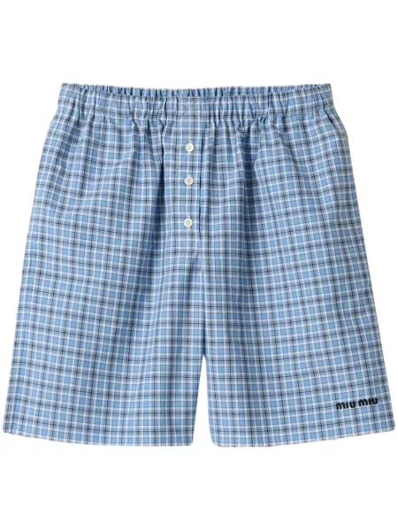 Pantaloni scurți Miu Miu în carouri din poplin albastru