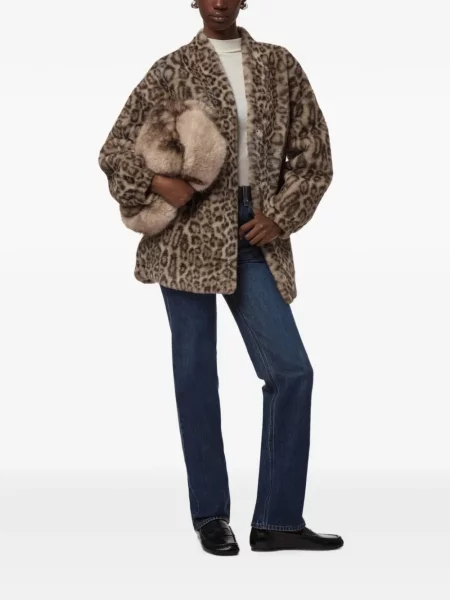 Palton de blană Apparis cu imagine cu model leopard cu blană