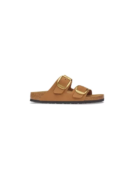 Klapki Birkenstock skórzane na sprzączkę brązowe
