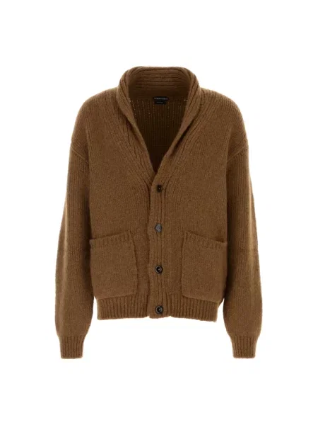 Kardigan Tom Ford z kaszmiru prążkowany brązowy