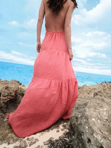 Rochie maxi Johanna Ortiz de costum roz