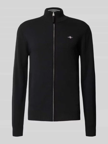Kardigan rozpinany z zamkiem błyskawicznym z wełny jagnięcej Gant czarny
