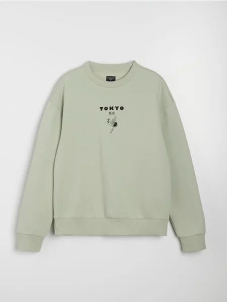 Sinsay Crewneck mikina s potiskem comfort zelená