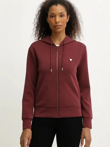 Guess bluza OLYMPE z kapturem gładka bordowy